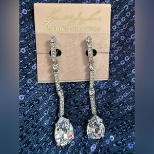 Kenneth Jay Lane Silver Crystal Teardrop Drop Earrings